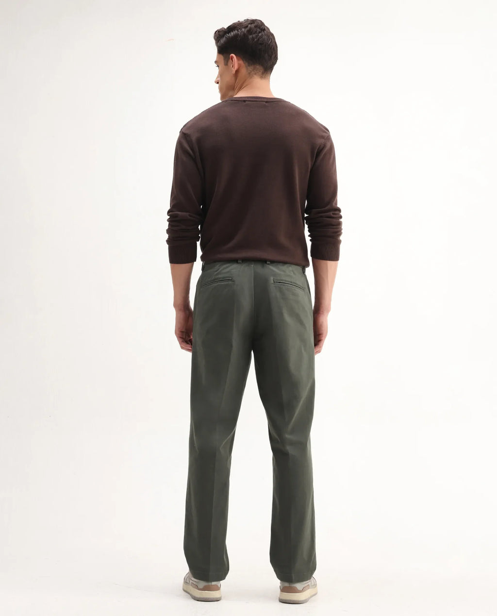 Rare Rabbit Men's Smart Dusky Green Cotton Blend Plain Regular Fit Trouser
