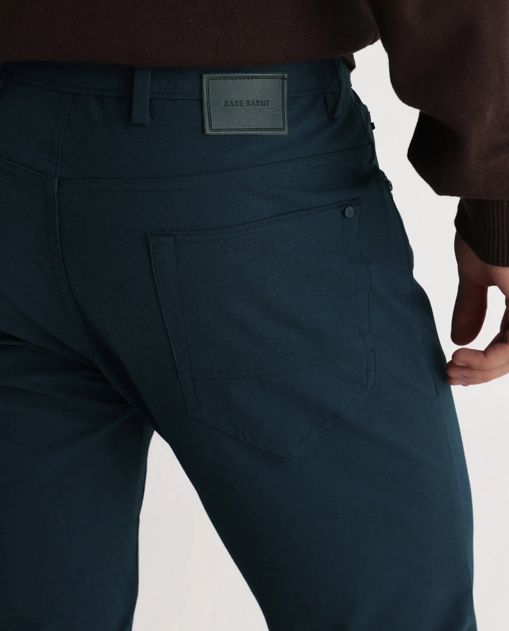 Rare Rabbit Men's Spark Dark Petrol Polyester Plain Regular Fit Trouser