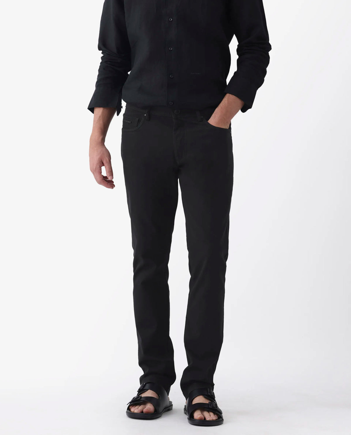 Rare Rabbit Men's Spoke 24 Black Linen Blend Plain Regular Fit Trouser
