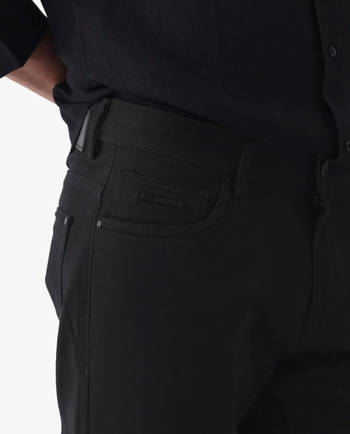 Rare Rabbit Men's Spoke 24 Black Linen Blend Plain Regular Fit Trouser