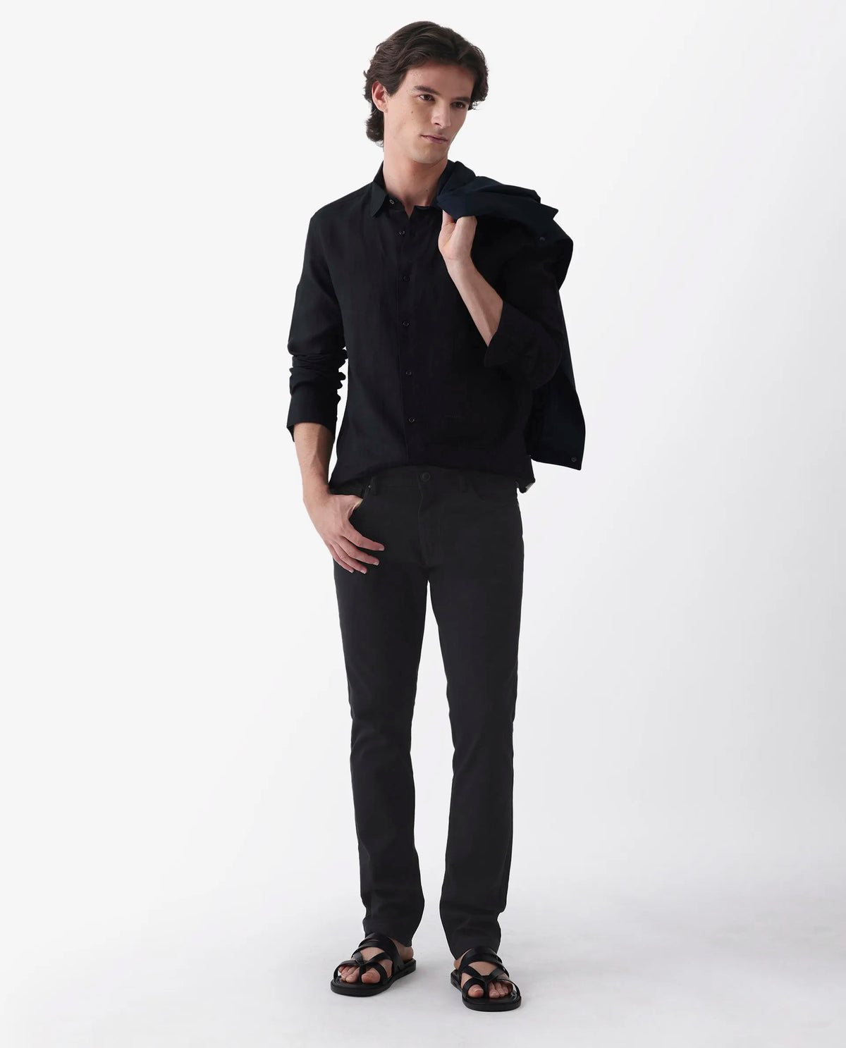 Rare Rabbit Men's Spoke 24 Black Linen Blend Plain Regular Fit Trouser