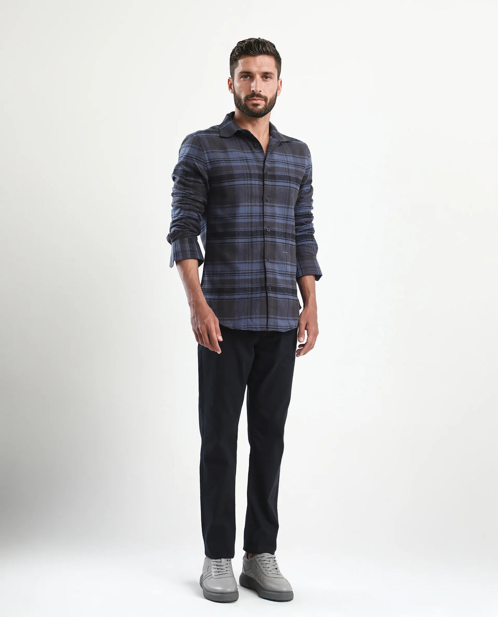 Rare Rabbit Men's Spoke-Aw25 Navy Cotton Blend Plain Regular Fit Trouser