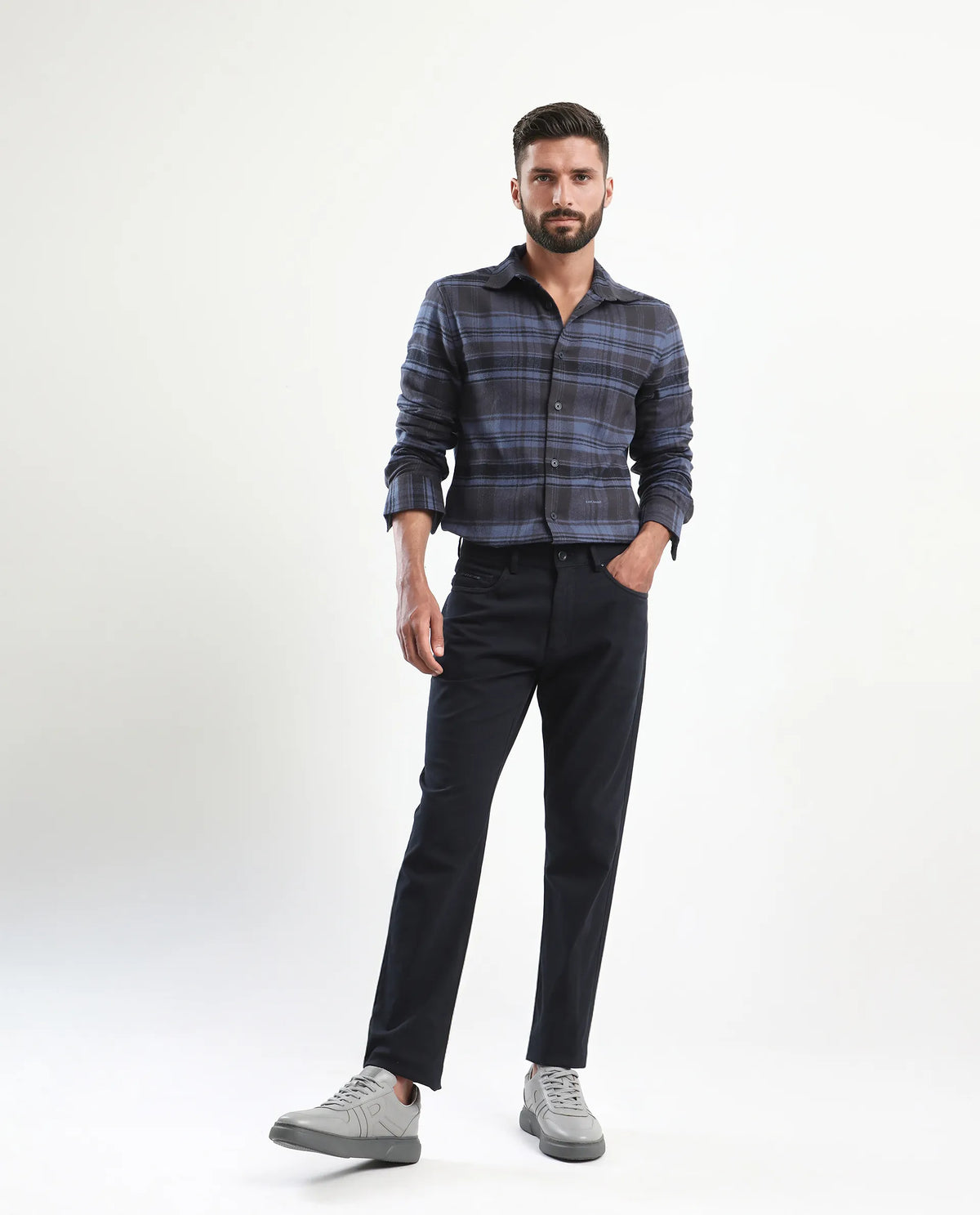 Rare Rabbit Men's Spoke-Aw25 Navy Cotton Blend Plain Regular Fit Trouser