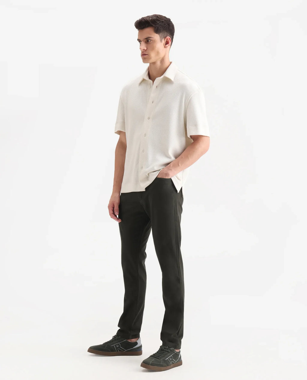 Rare Rabbit Men's Spoke-Aw25 Dark Green Cotton Blend Plain Regular Fit Trouser