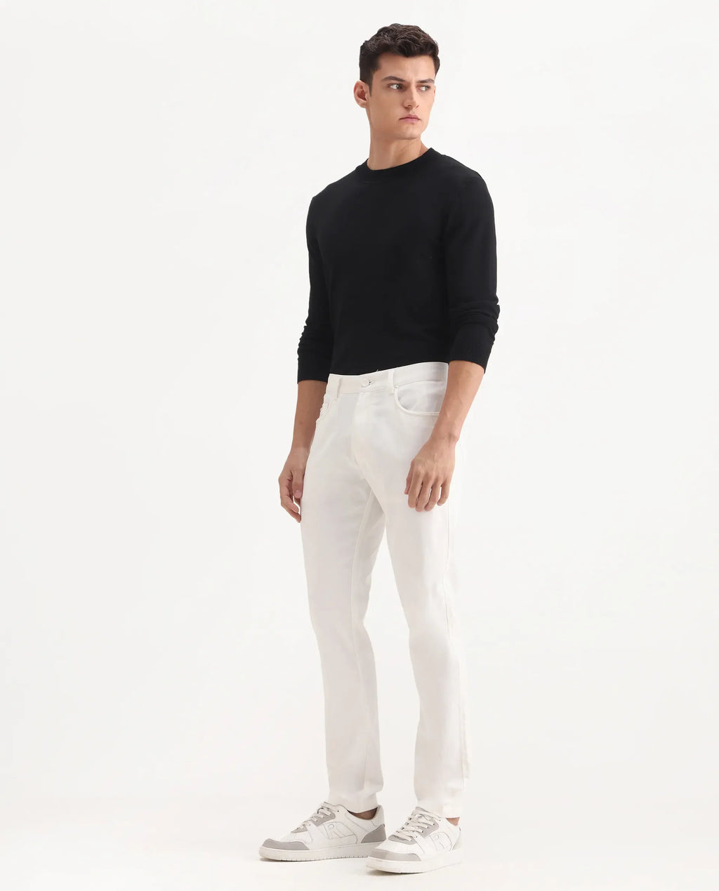 Rare Rabbit Men's Spoke-Aw25 White Cotton Blend Plain Regular Fit Trouser