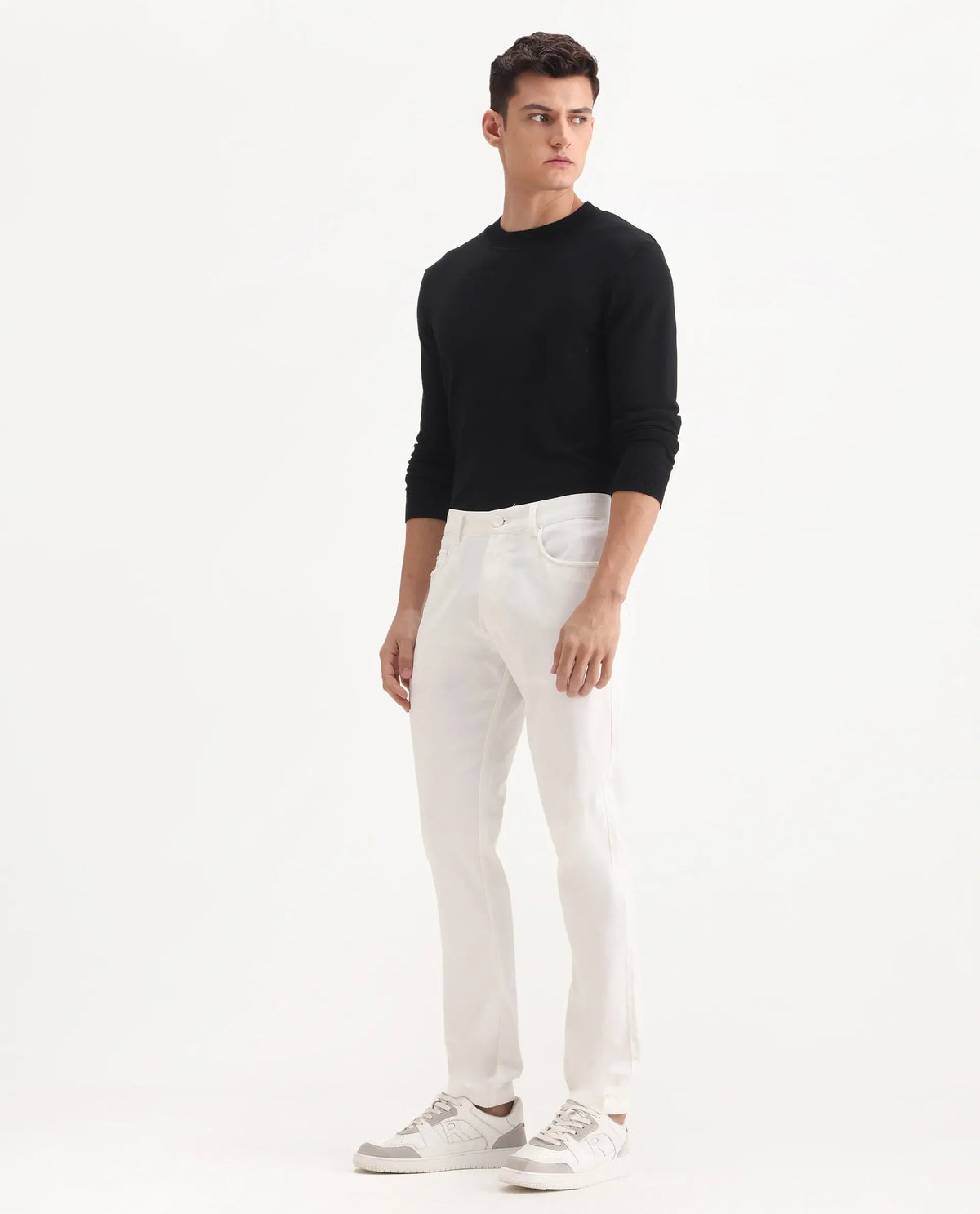 Rare Rabbit Men's Spoke-Aw25 White Cotton Blend Plain Regular Fit Trouser