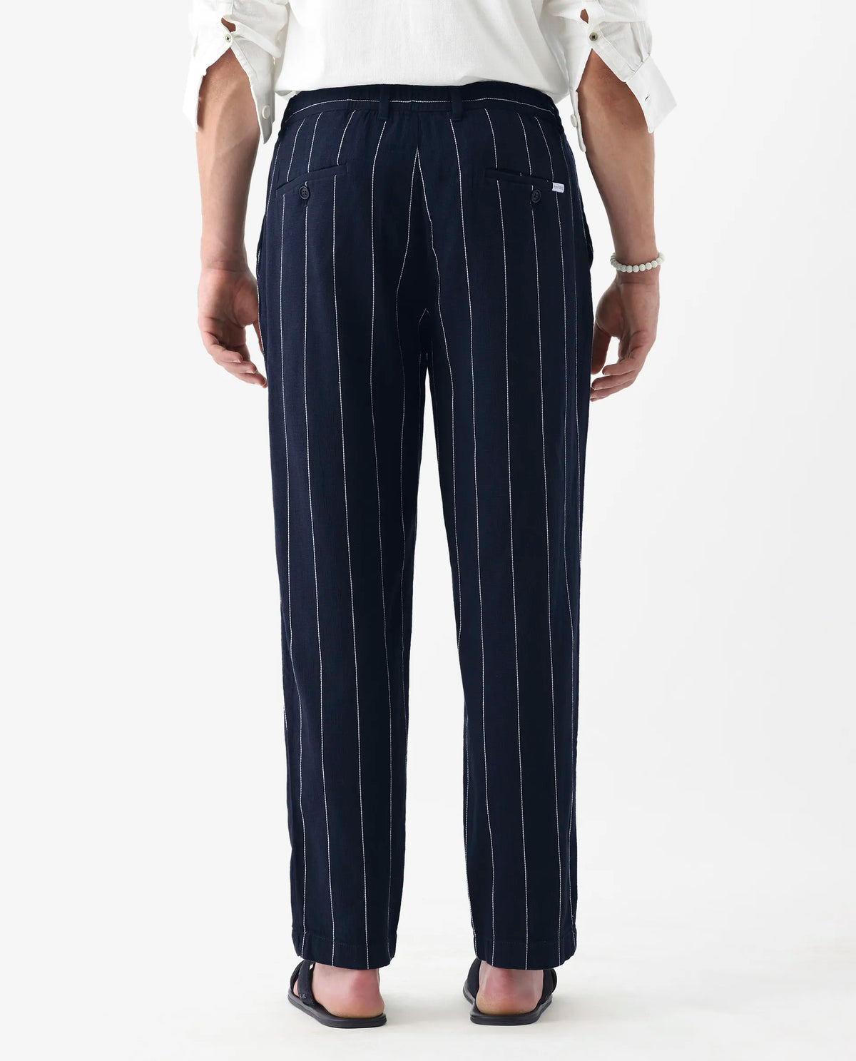Rare Rabbit Men's Stet Navy Cotton Blend Striped Print Relaxed Fit Trouser