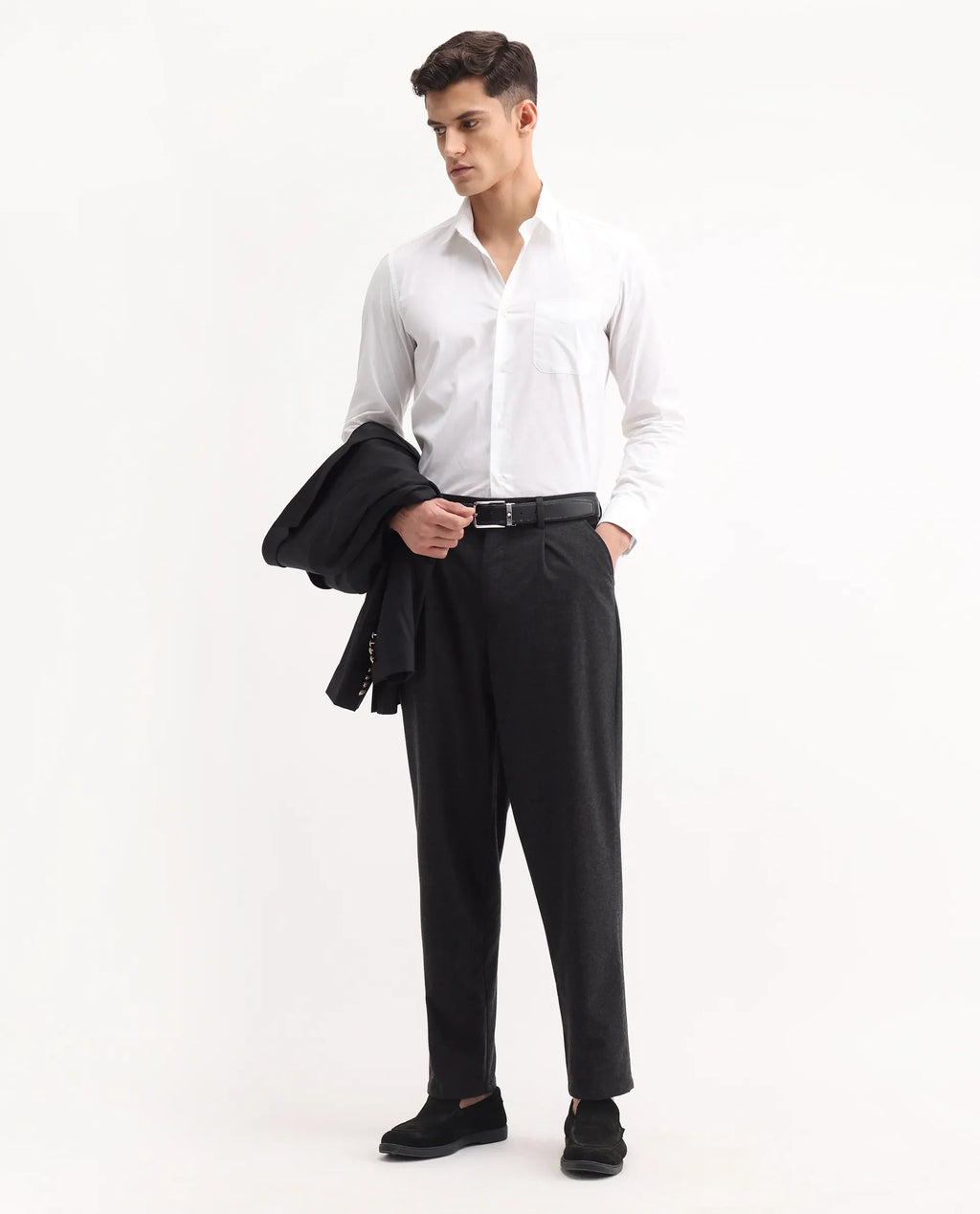 Rare Rabbit Men's Tori Black Polyester Blend Plain Relaxed Fit Trouser