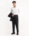 Rare Rabbit Men's Tori Black Polyester Blend Plain Relaxed Fit Trouser