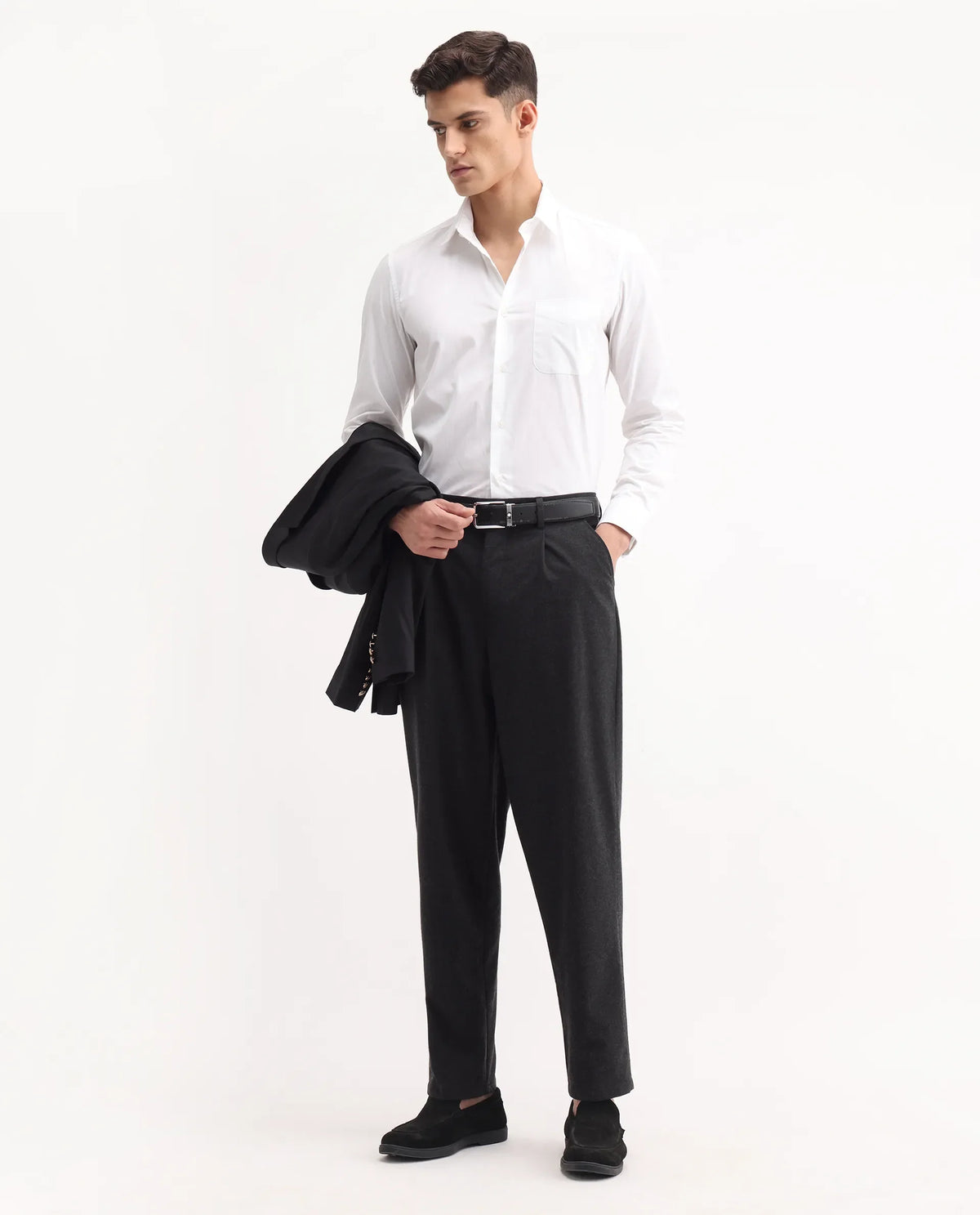Rare Rabbit Men's Tori Black Polyester Blend Plain Relaxed Fit Trouser
