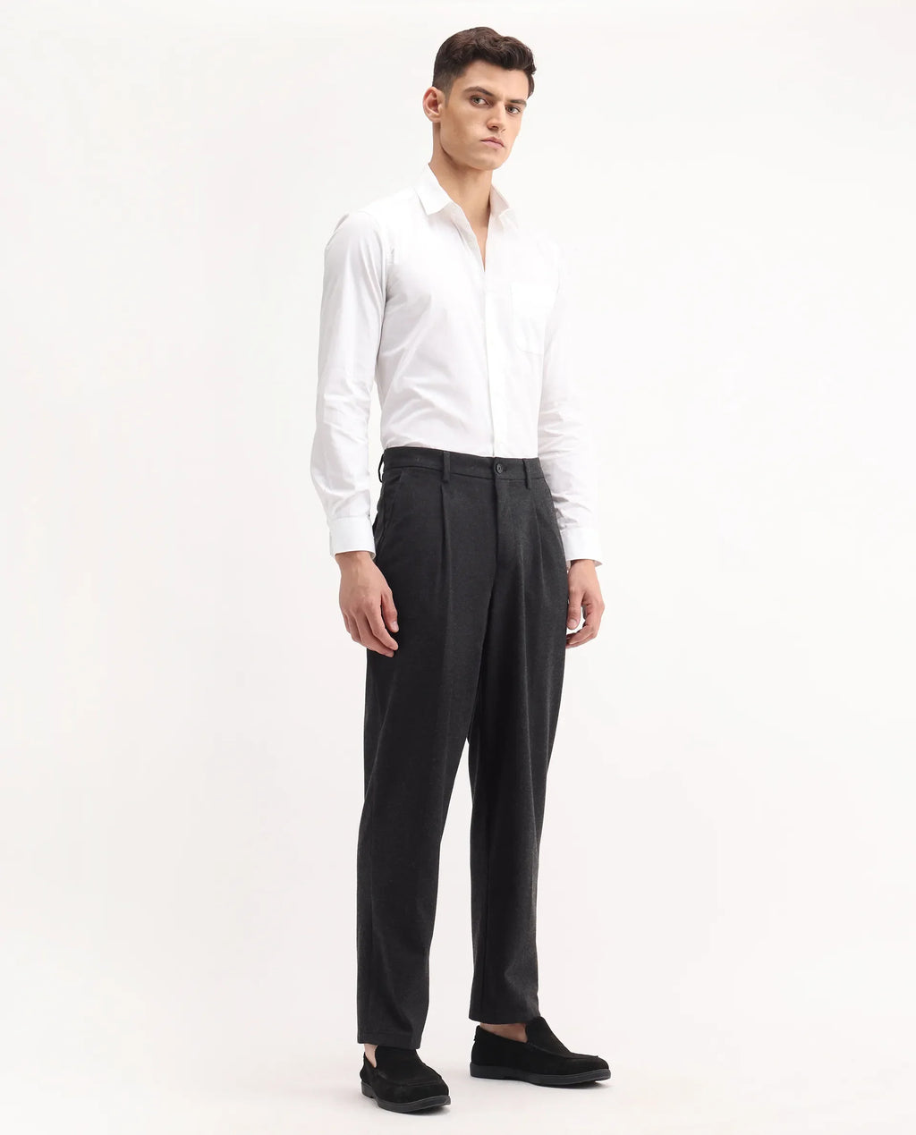Rare Rabbit Men's Tori Black Polyester Blend Plain Relaxed Fit Trouser