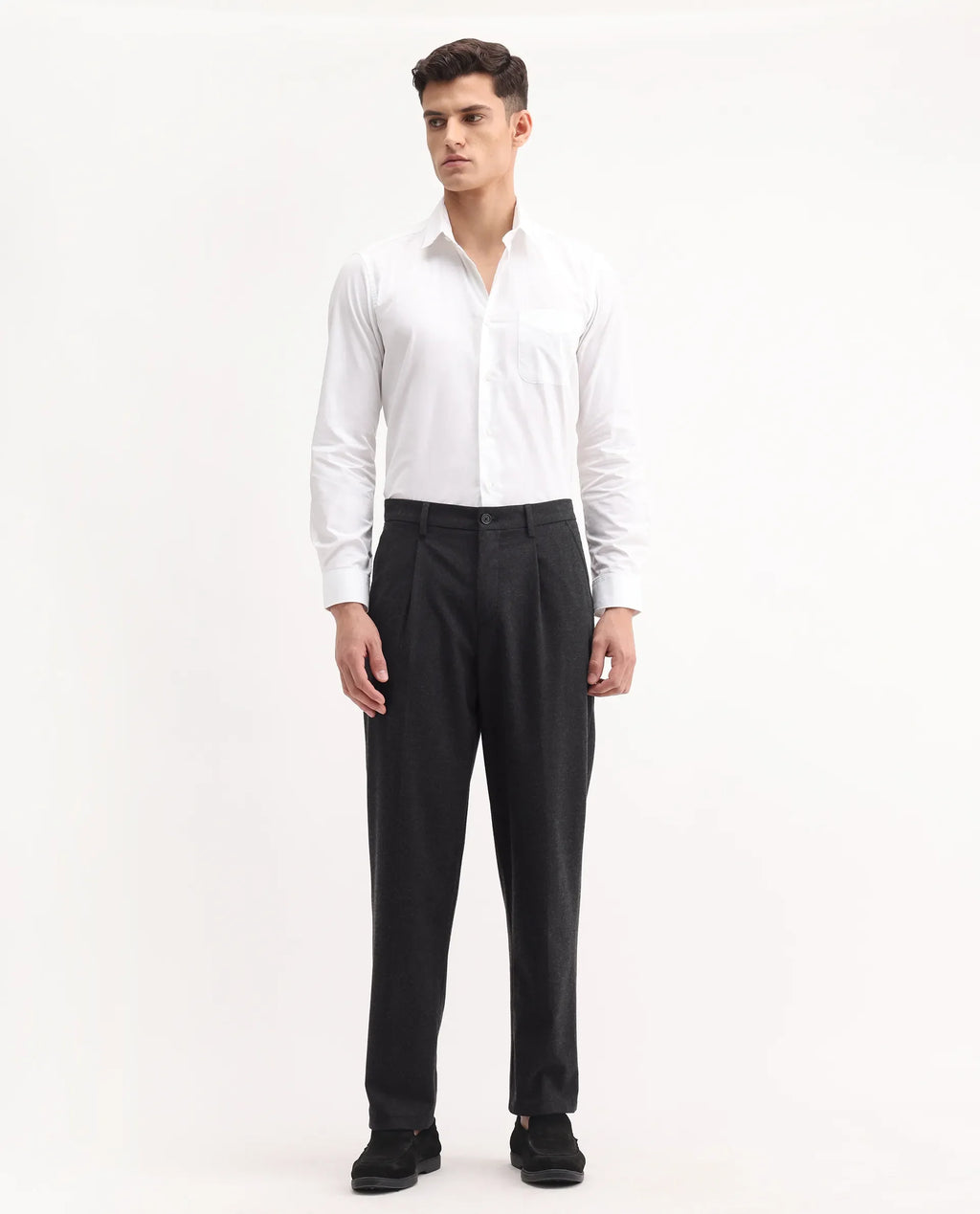 Rare Rabbit Men's Tori Black Polyester Blend Plain Relaxed Fit Trouser