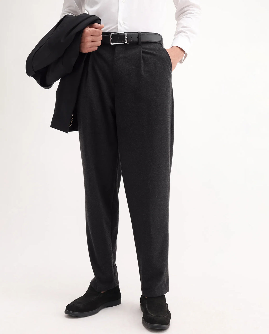 Rare Rabbit Men's Tori Black Polyester Blend Plain Relaxed Fit Trouser
