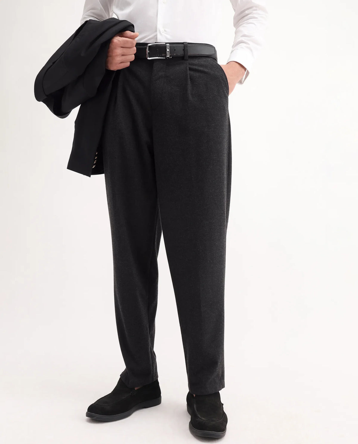 Rare Rabbit Men's Tori Black Polyester Blend Plain Relaxed Fit Trouser