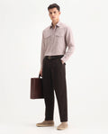 Rare Rabbit Men's Tori Dark Brown Polyester Blend Plain Relaxed Fit Trouser