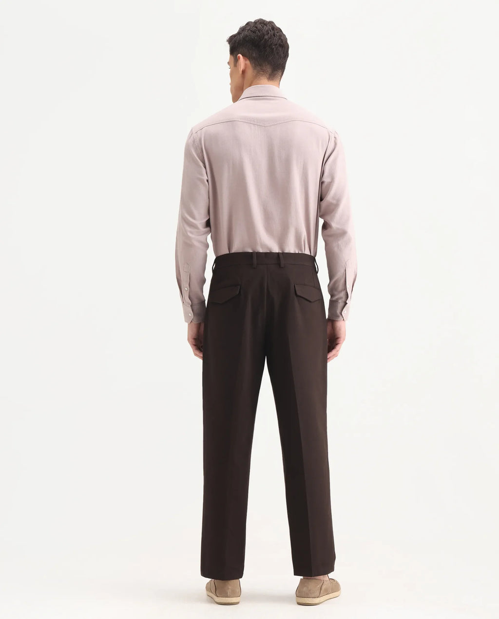 Rare Rabbit Men's Tori Dark Brown Polyester Blend Plain Relaxed Fit Trouser