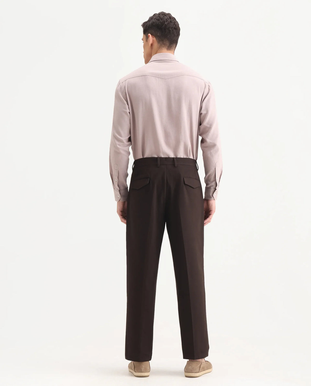 Rare Rabbit Men's Tori Dark Brown Polyester Blend Plain Relaxed Fit Trouser