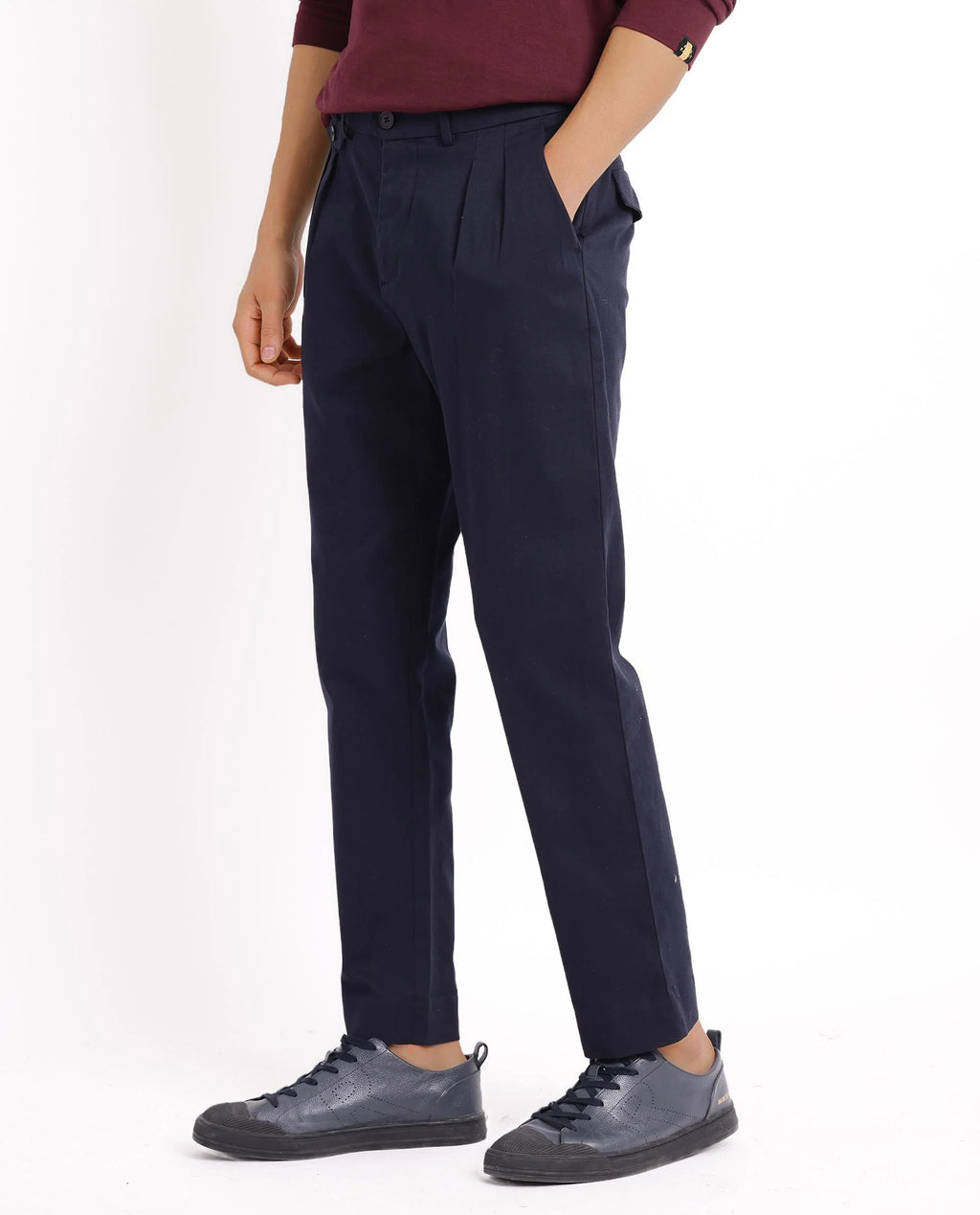 Rare Rabbit Men's Torro Dark Navy Cotton Blend Plain Regular Fit Trouser
