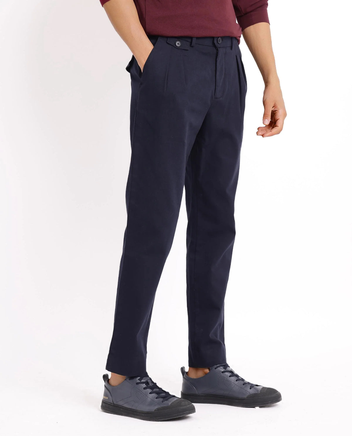 Rare Rabbit Men's Torro Dark Navy Cotton Blend Plain Regular Fit Trouser