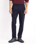 Rare Rabbit Men's Torro Dark Navy Cotton Blend Plain Regular Fit Trouser