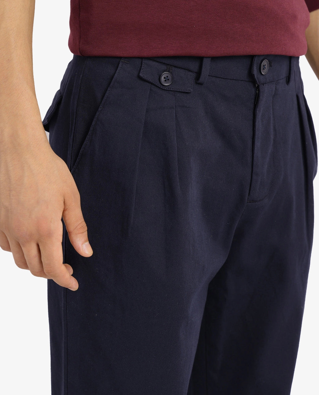 Rare Rabbit Men's Torro Dark Navy Cotton Blend Plain Regular Fit Trouser