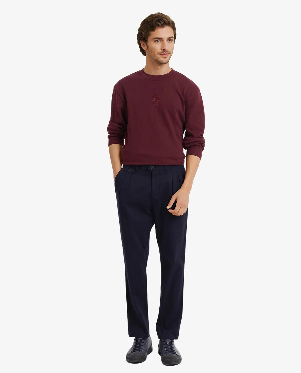 Rare Rabbit Men's Torro Dark Navy Cotton Blend Plain Regular Fit Trouser