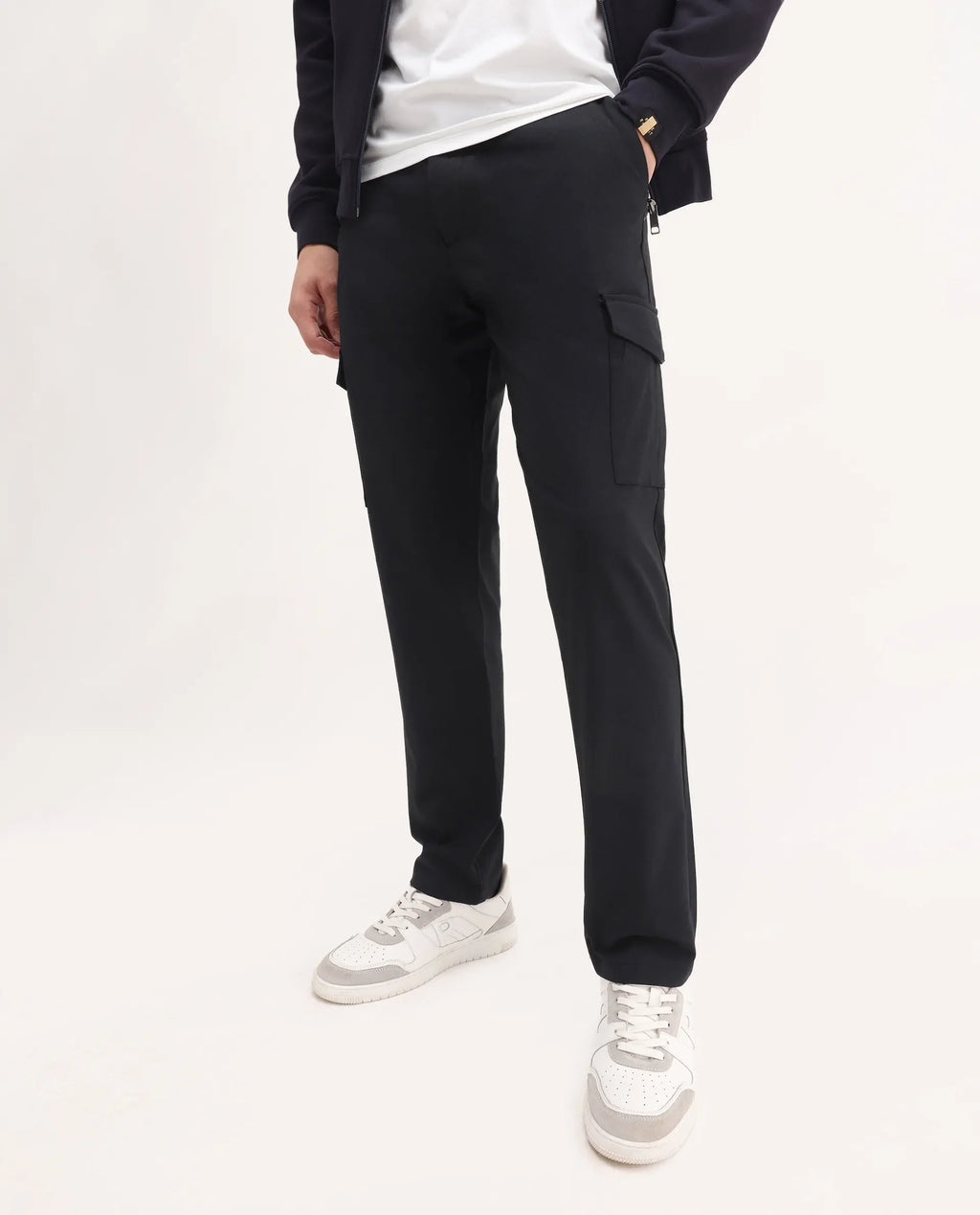 Rare Rabbit Men's Traco Black Polyester Blend Plain Regular Fit Trouser