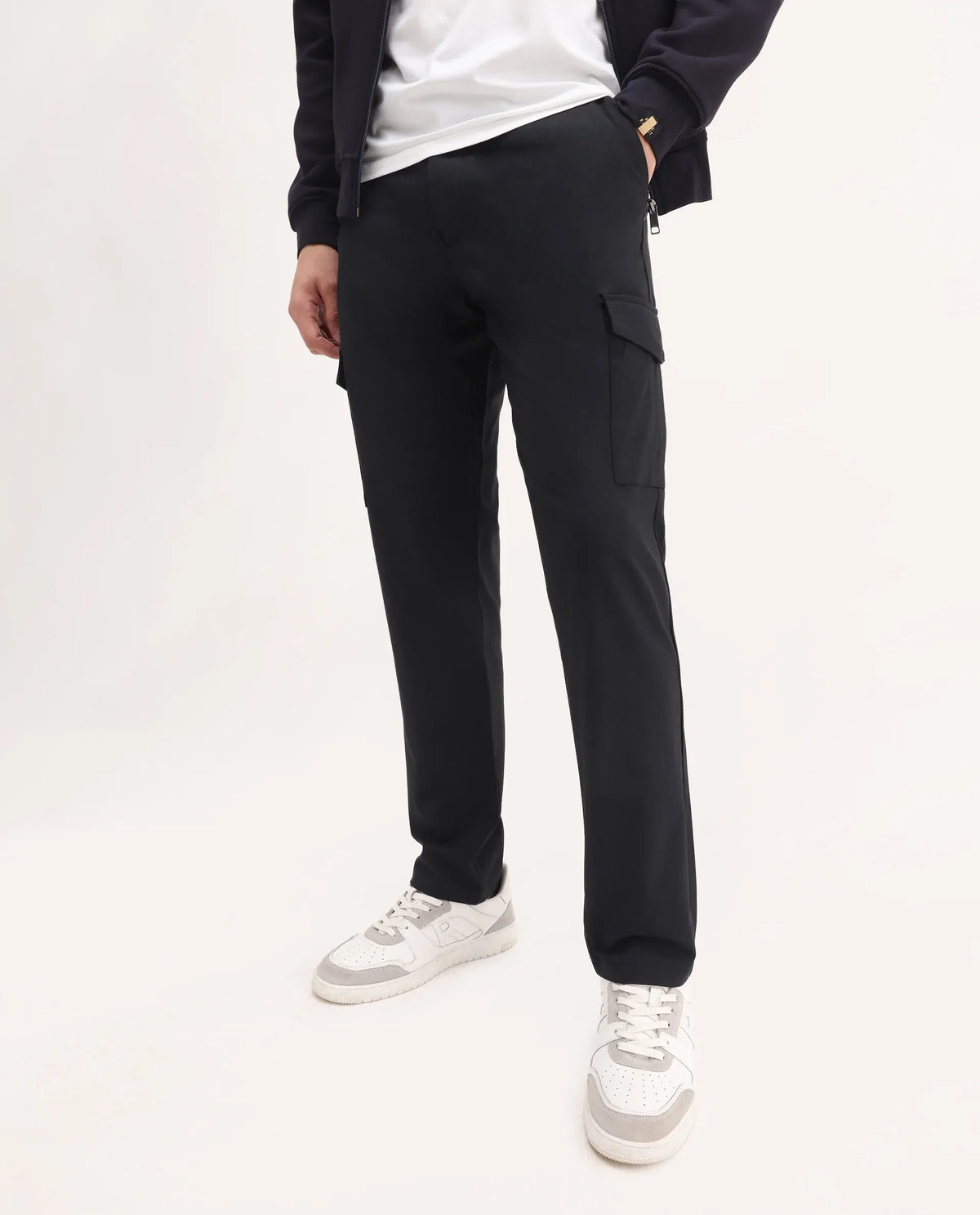 Rare Rabbit Men's Traco Black Polyester Blend Plain Regular Fit Trouser