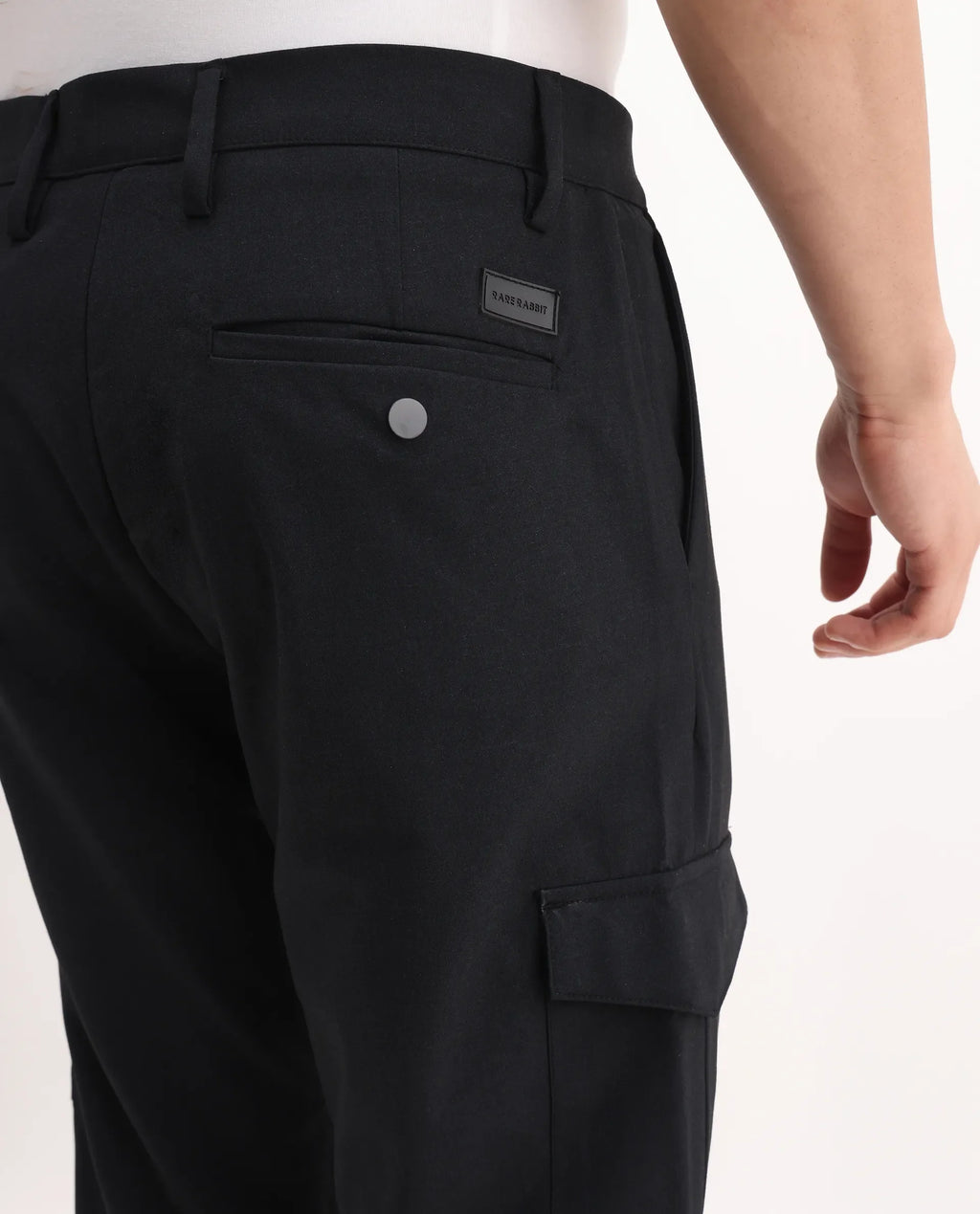 Rare Rabbit Men's Traco Black Polyester Blend Plain Regular Fit Trouser