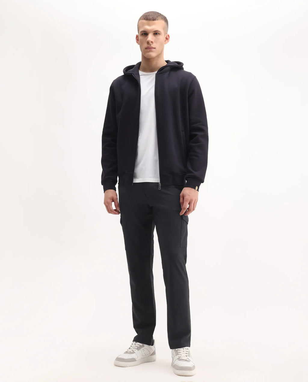 Rare Rabbit Men's Traco Black Polyester Blend Plain Regular Fit Trouser