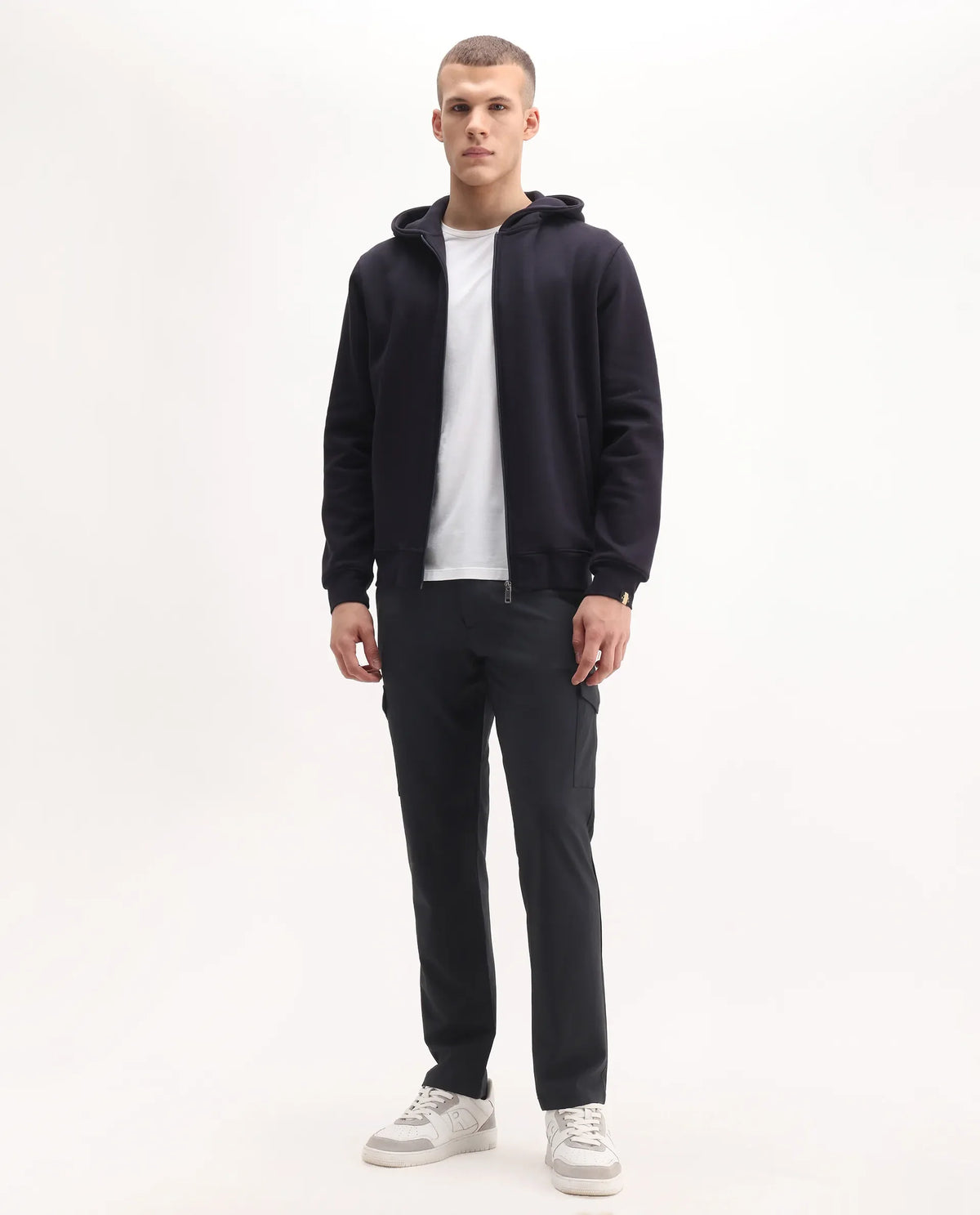 Rare Rabbit Men's Traco Black Polyester Blend Plain Regular Fit Trouser
