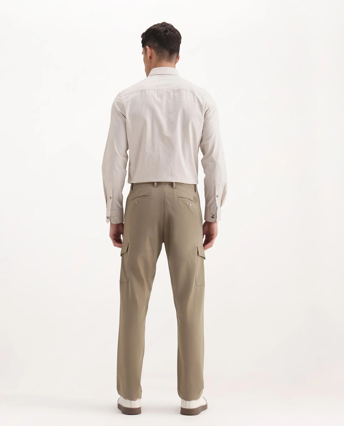 Rare Rabbit Men's Traco Dark Beige Polyester Blend Plain Regular Fit Trouser
