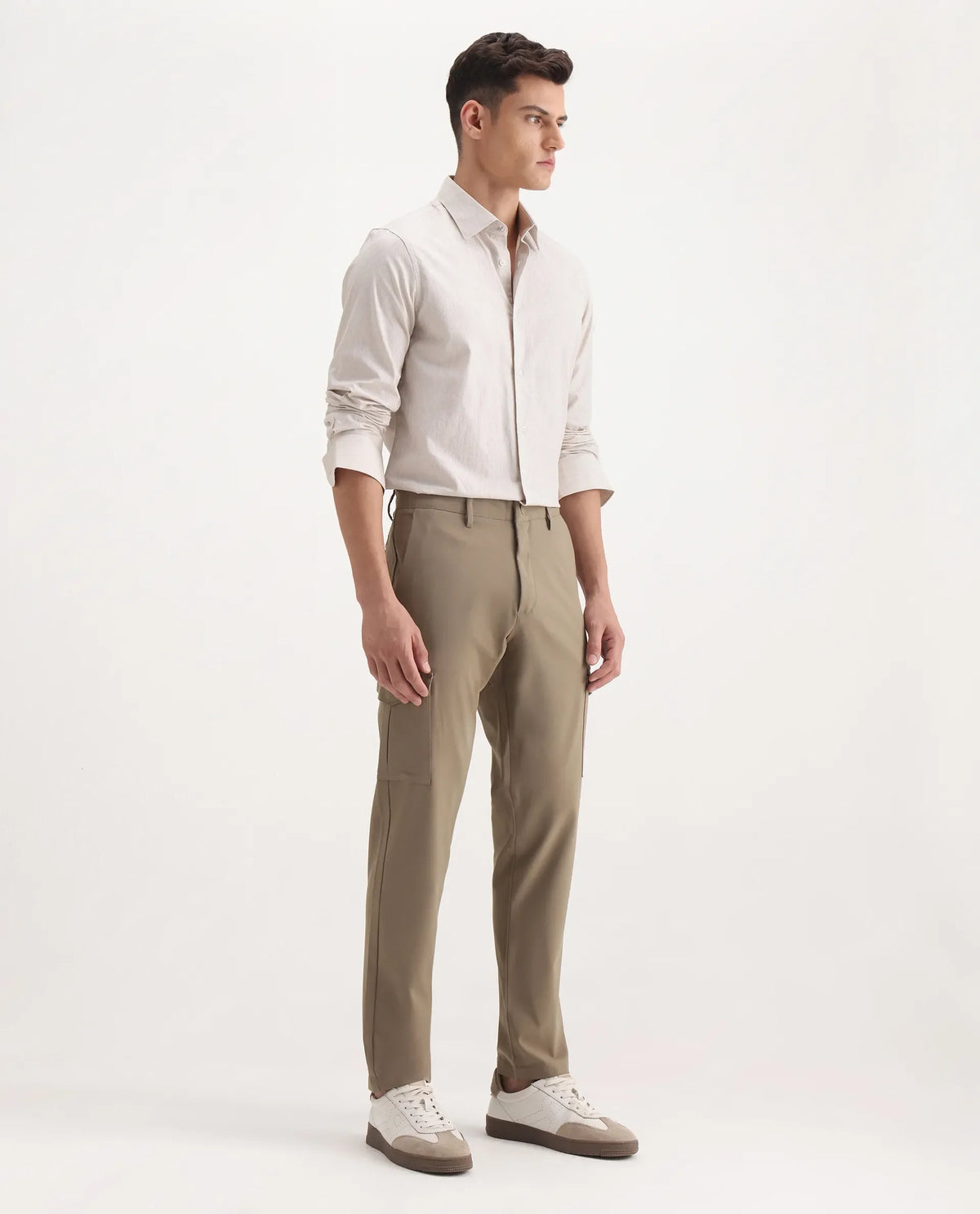 Rare Rabbit Men's Traco Dark Beige Polyester Blend Plain Regular Fit Trouser