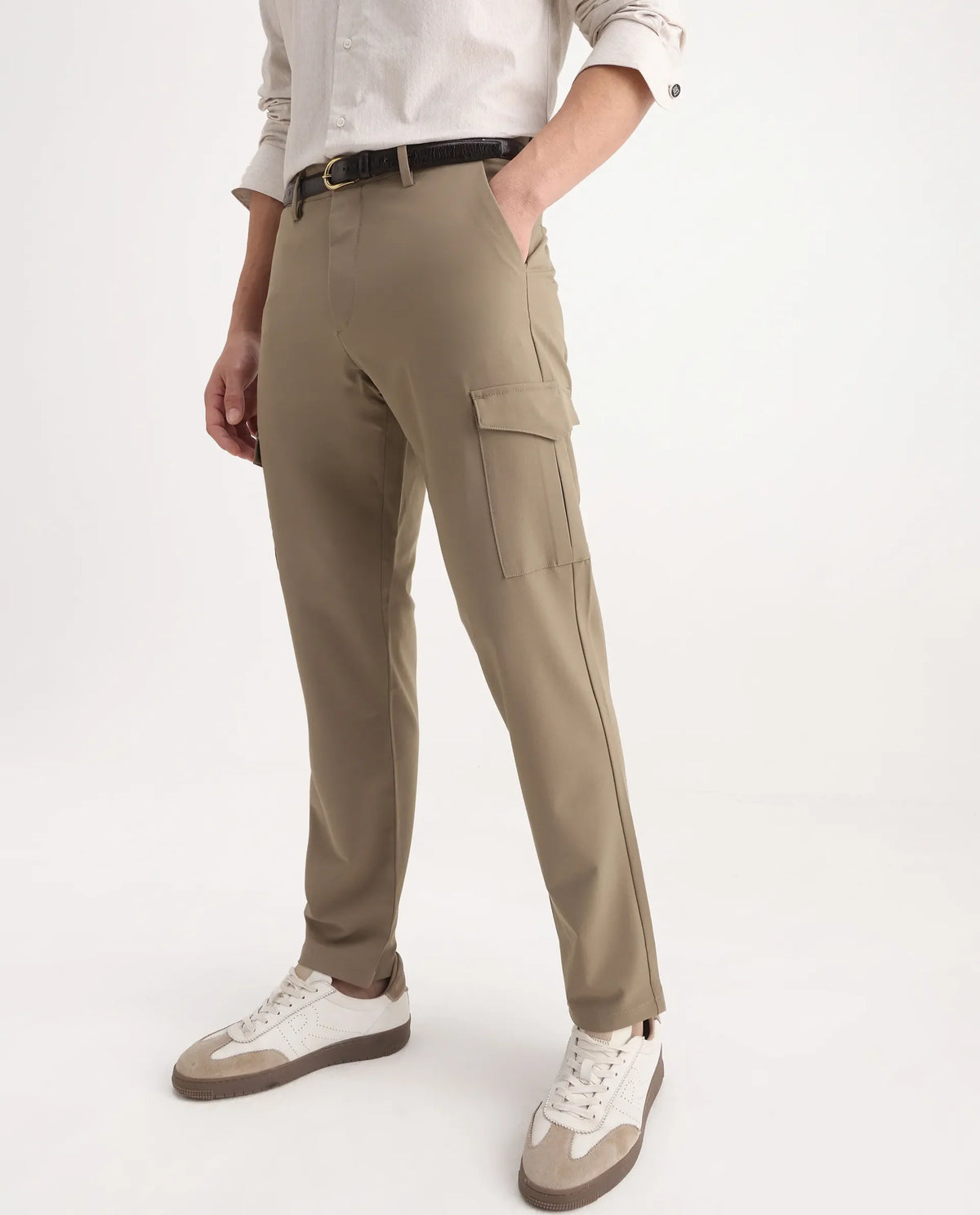 Rare Rabbit Men's Traco Dark Beige Polyester Blend Plain Regular Fit Trouser