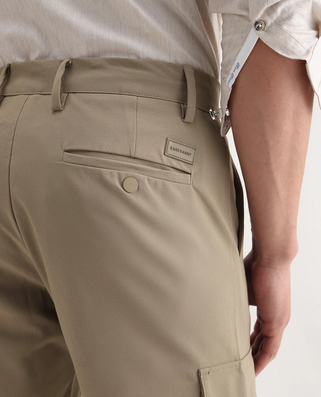 Rare Rabbit Men's Traco Dark Beige Polyester Blend Plain Regular Fit Trouser