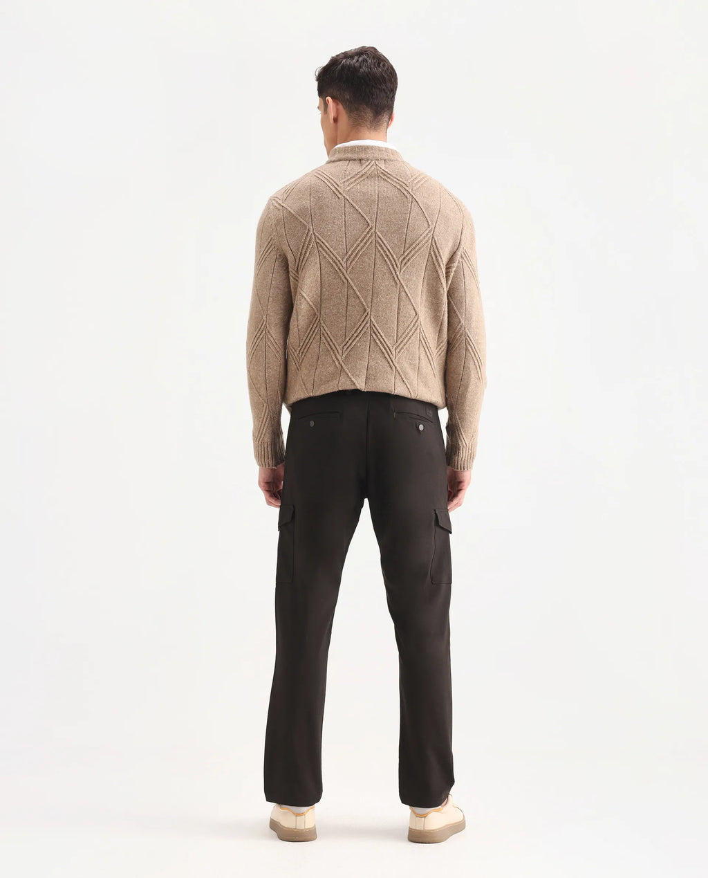 Rare Rabbit Men's Traco Dark Brown Polyester Blend Plain Regular Fit Trouser