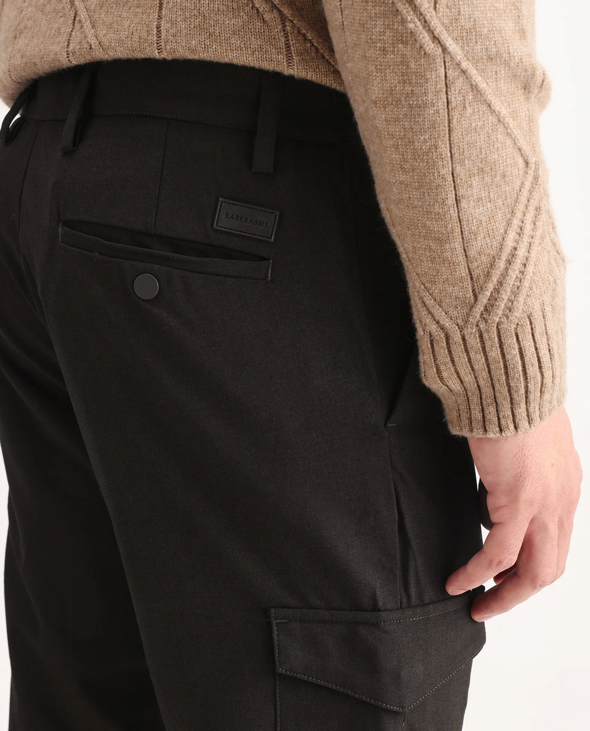 Rare Rabbit Men's Traco Dark Brown Polyester Blend Plain Regular Fit Trouser
