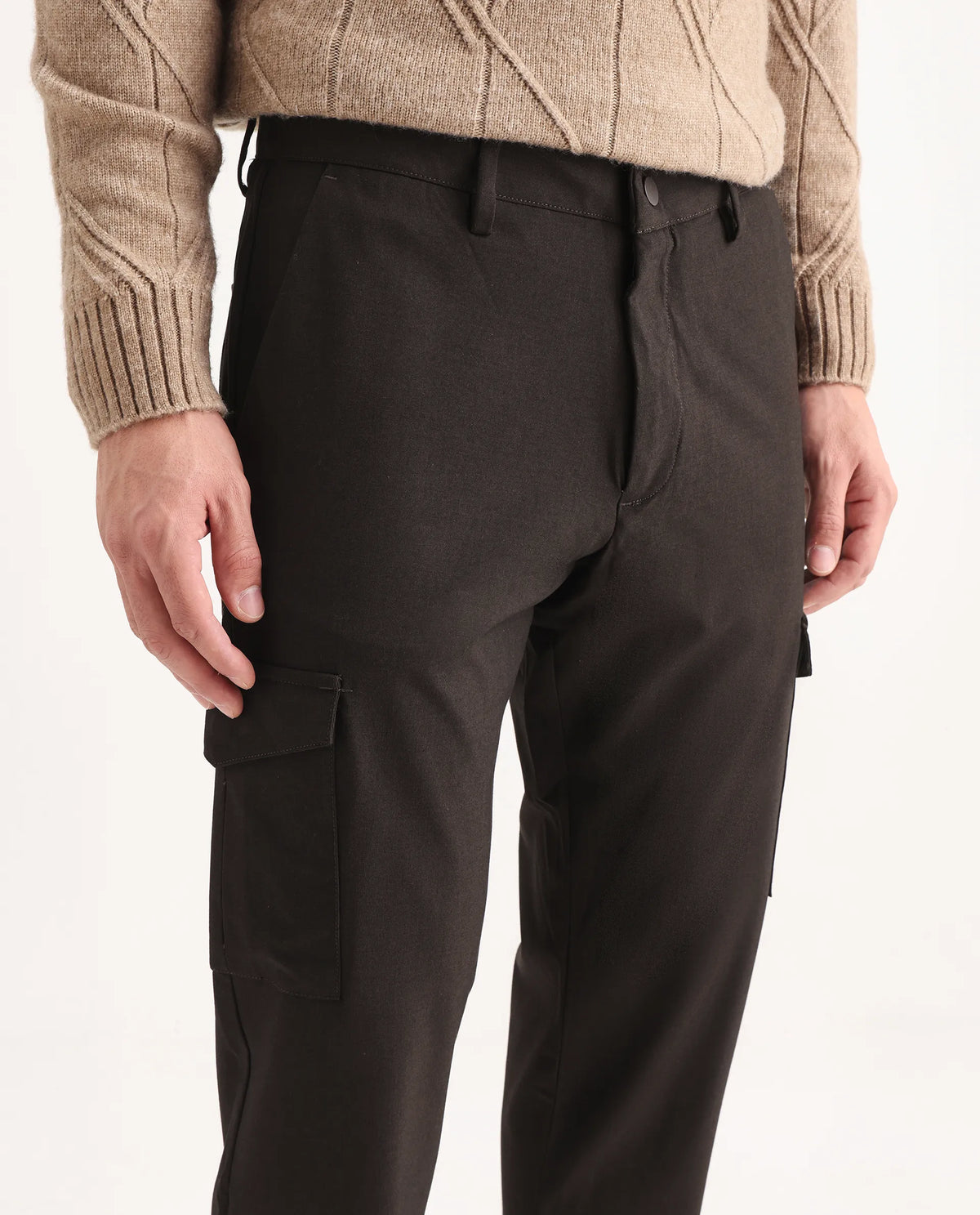 Rare Rabbit Men's Traco Dark Brown Polyester Blend Plain Regular Fit Trouser
