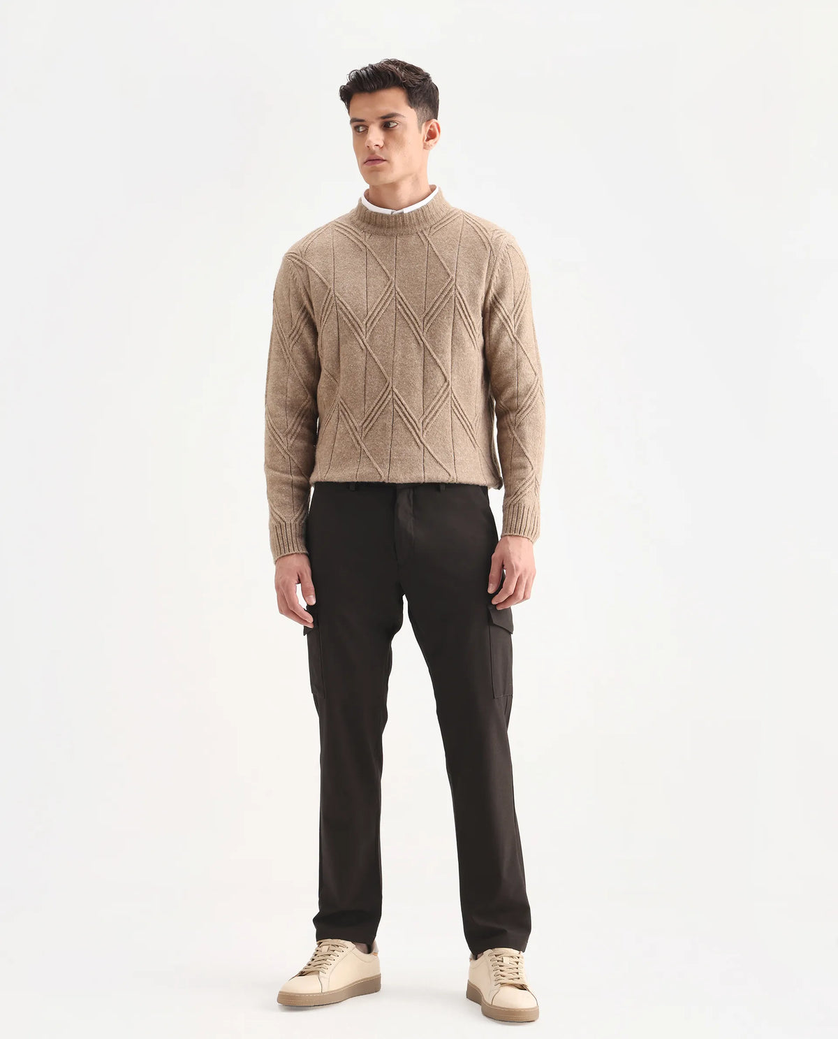 Rare Rabbit Men's Traco Dark Brown Polyester Blend Plain Regular Fit Trouser