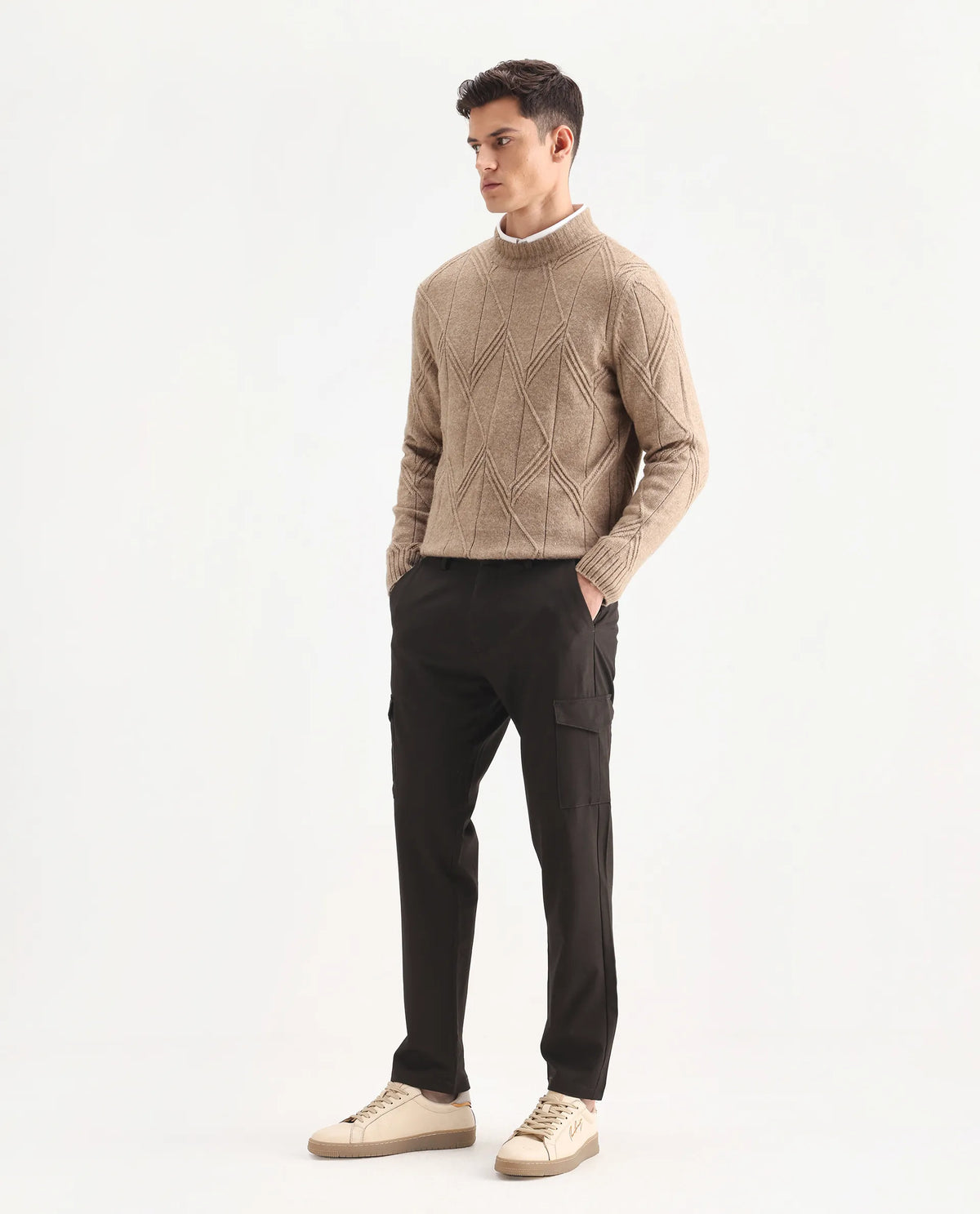 Rare Rabbit Men's Traco Dark Brown Polyester Blend Plain Regular Fit Trouser