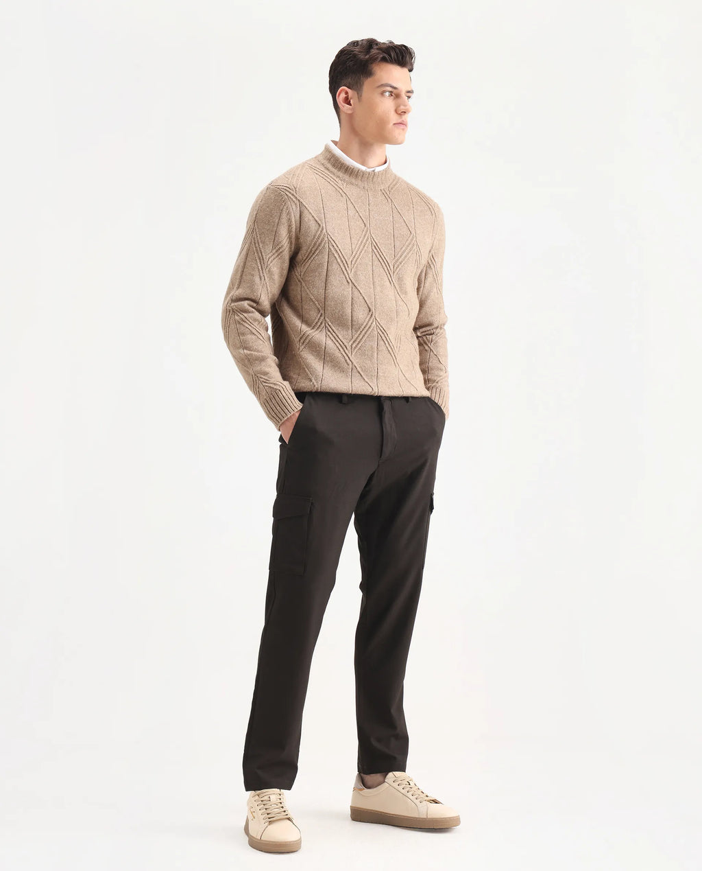 Rare Rabbit Men's Traco Dark Brown Polyester Blend Plain Regular Fit Trouser