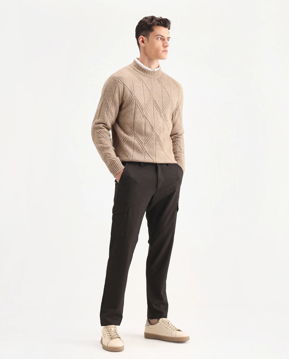 Rare Rabbit Men's Traco Dark Brown Polyester Blend Plain Regular Fit Trouser