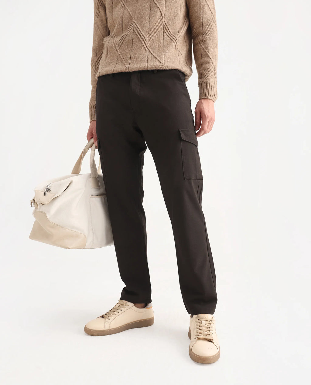 Rare Rabbit Men's Traco Dark Brown Polyester Blend Plain Regular Fit Trouser