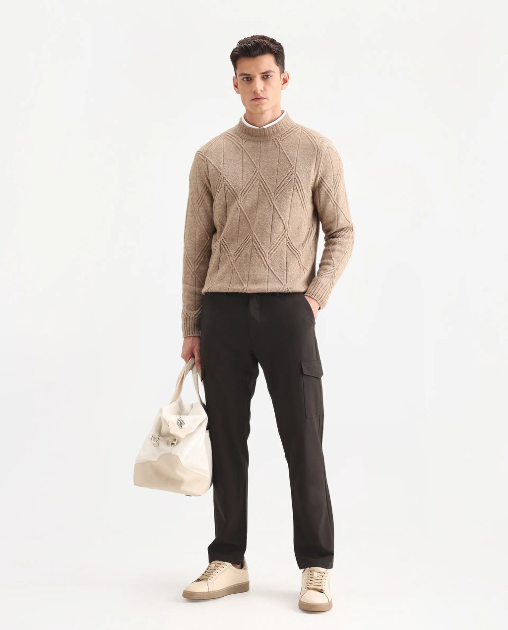 Rare Rabbit Men's Traco Dark Brown Polyester Blend Plain Regular Fit Trouser