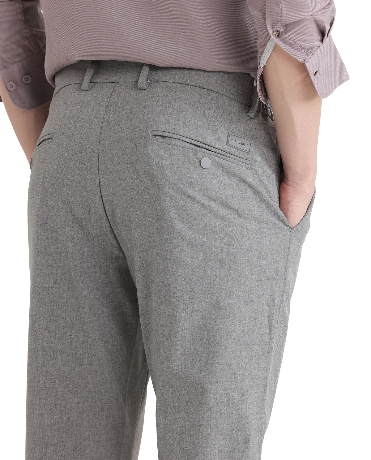 Rare Rabbit Men's Travel 11 Grey Polyester Blend Plain Regular Fit Trouser