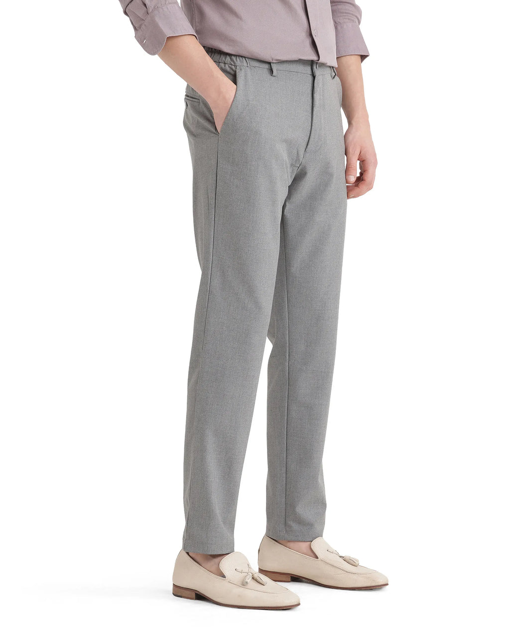Rare Rabbit Men's Travel 11 Grey Polyester Blend Plain Regular Fit Trouser