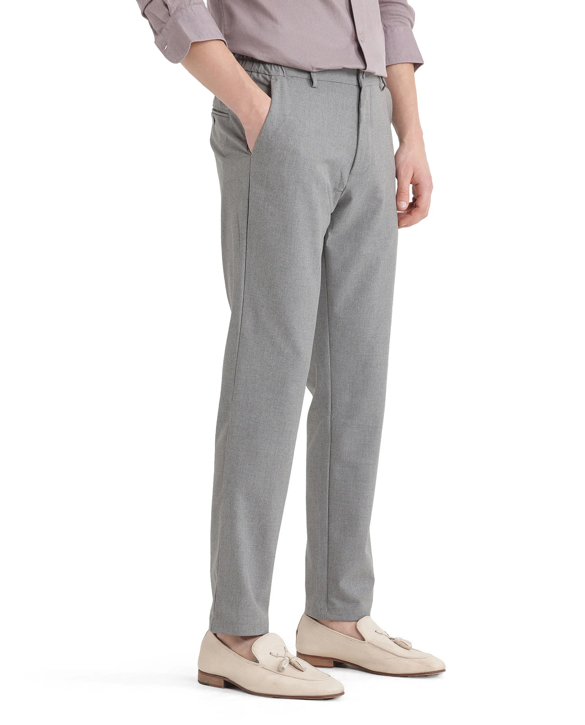 Rare Rabbit Men's Travel 11 Grey Polyester Blend Plain Regular Fit Trouser