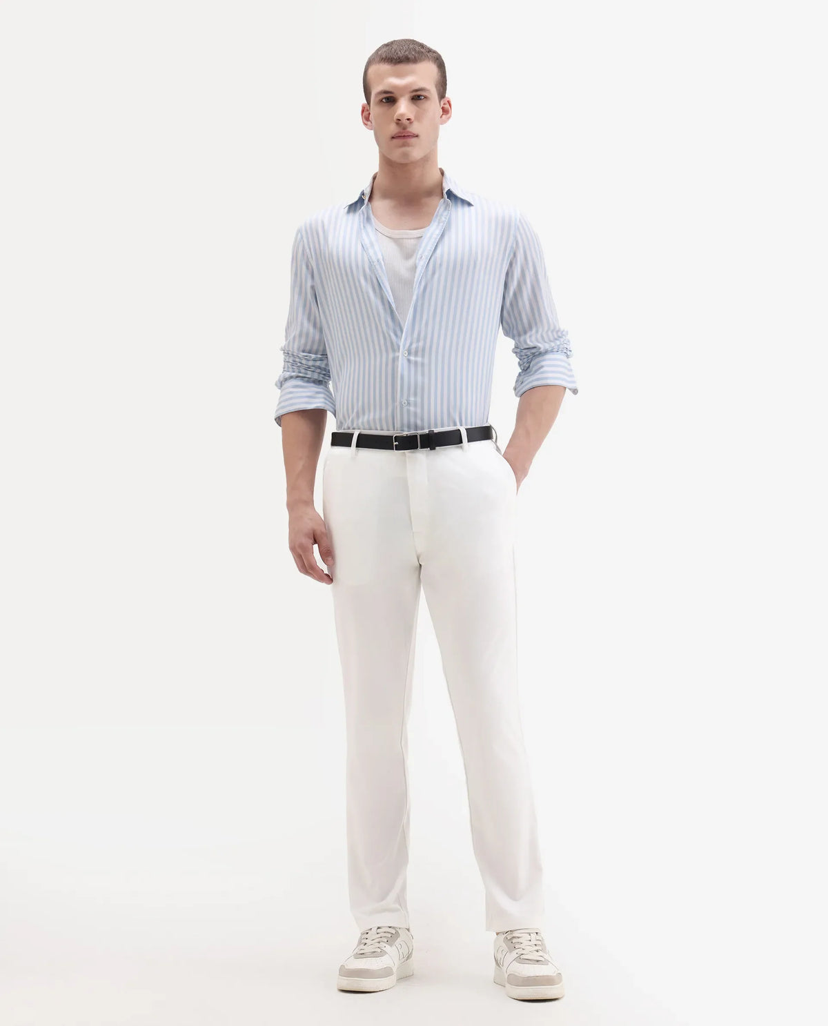 Rare Rabbit Men's Travel-11 White Polyester Blend Plain Regular Fit Trouser