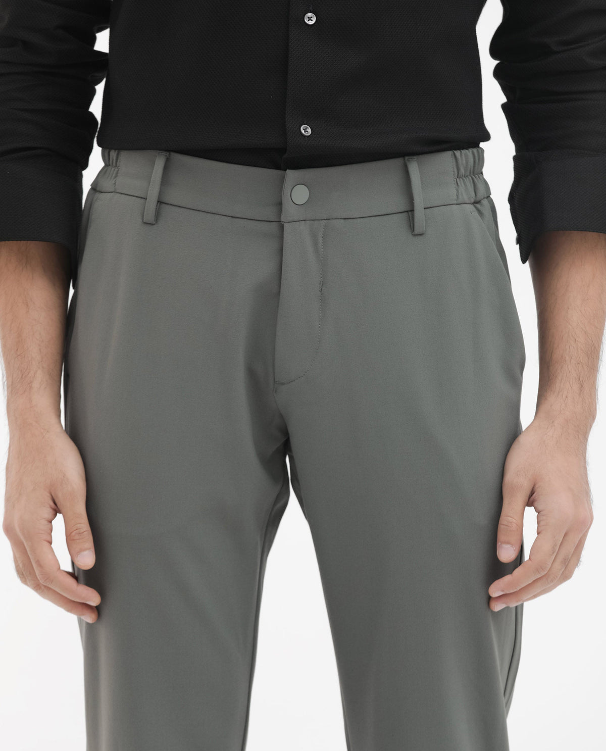 Rare Rabbit Men's Travel-24 Green Poly Viscose Lycra Fabric Blend Solid Trousers