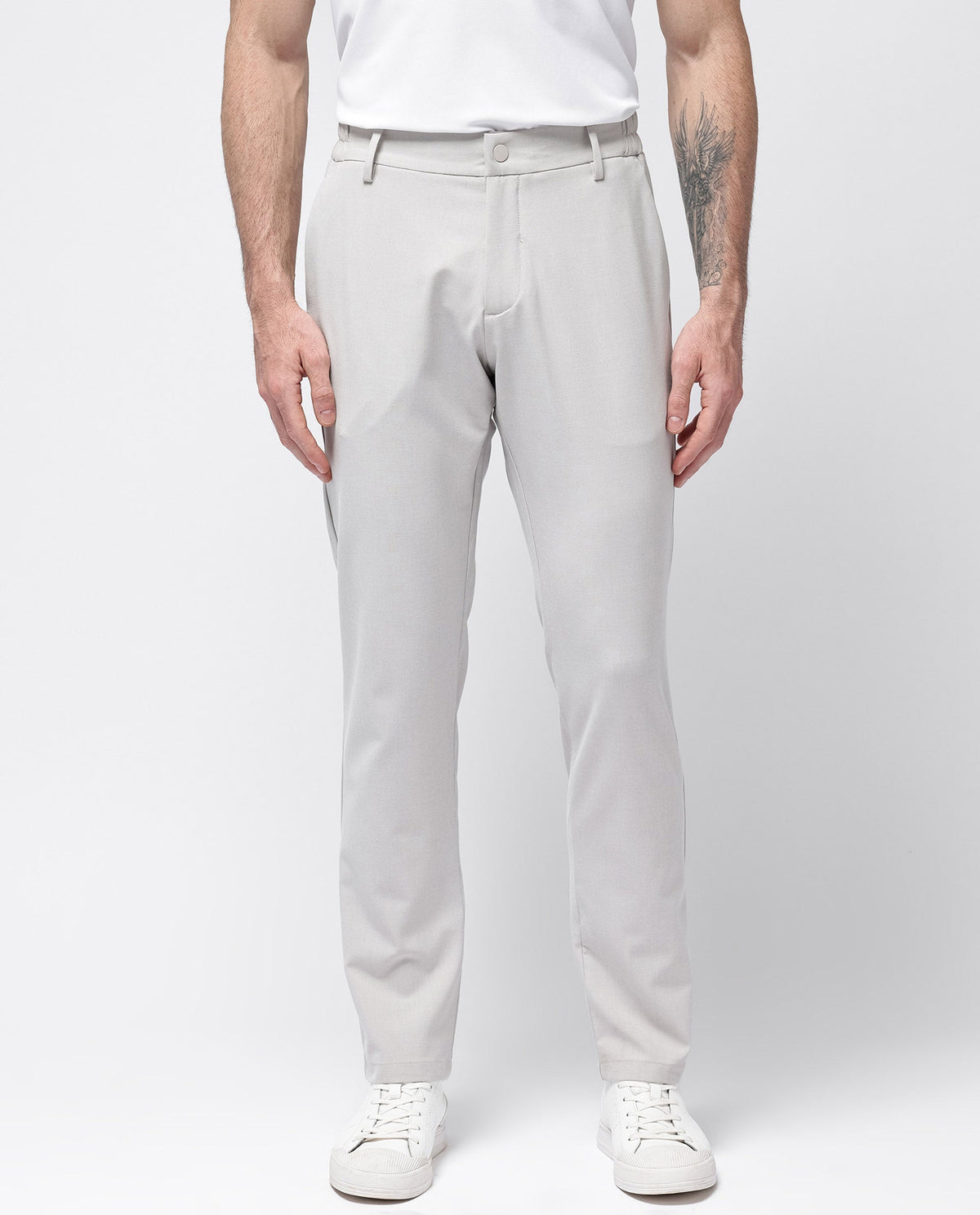 Rare Rabbit Men's Travel-24 Light Beige Poly Viscose Lycra Fabric Blend Solid Trousers